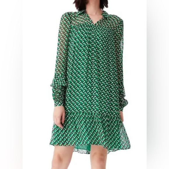 Heidi Print Long Sleeve Shift Dress Diane Von Furstenberg Size Large. Green. - Picture 4 of 16